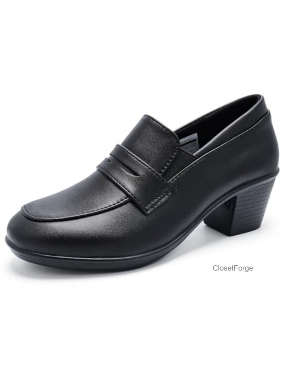 Women's Leather Slip-On Loafers Low Heeled Chunky Block Office Business Pumps